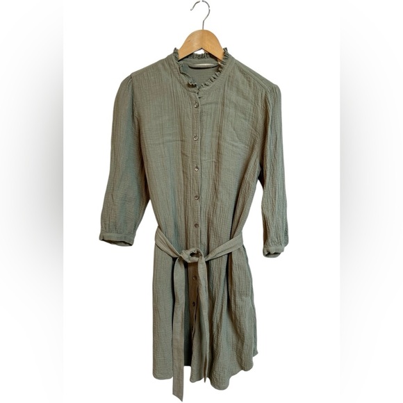 Soft Surroundings Dresses & Skirts - Soft Surroundings Sage Green Cotton Gauze Belted Button Up Dress Size M